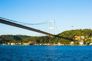 Fatih Sultan Mehmet Bridge over the Bosphorus strait in Istanbul, Turkey.