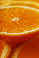 Round orange slices, in the form of texture and lanterns of fresh juicy slices