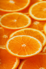 Round orange slices, in the form of texture and lanterns of fresh juicy slices