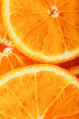Round orange slices, in the form of texture and lanterns of fresh juicy slices