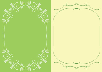 green and yellow backgrounds with floral decorative frames - vector illustrations
