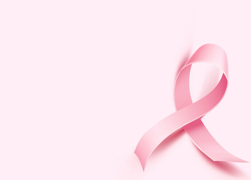 Breast cancer awareness symbol.  realistic pink ribbon on isolated white background. Women health care support symbol. female hope satin emblem. Vector illustration