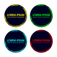 Retro design element circle signboards in pop art style with space for text. Halftone vector illustration.
