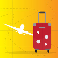 Isolated travel bag and silhouette of an airplane. Travel and tourism - Vector