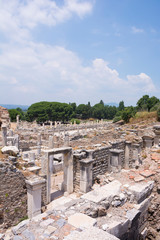 Fototapeta na wymiar Ephesus ancient city old ruins at sunny day, Izmir, Turkey. Turkish famous landmark