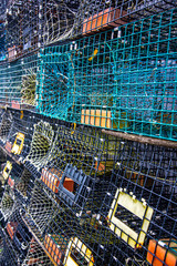 Obraz premium Wall of stacked lobster traps in Maine, USA