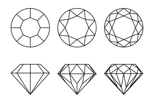Diamonds graphic signs set. Diamond types of cutting icons isolated on white background. Vector illustration