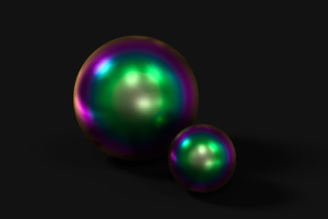 Spheres with the colorful surface, dark background, 3d rendering.