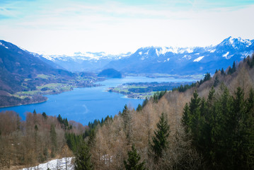 Beautiful view of  Sankt Gilgen, Wolfgangsee And Zwolferhorn Mountain Cable Car, Salzkammergut, Austria