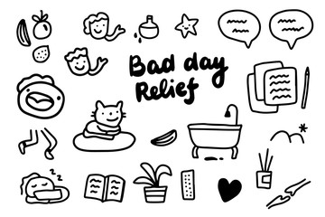 Bad day relief hand drawn vector illustration with cartoon elements lettering
