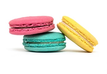 Cake macaron or macaroon or French Macaroon isolated on white Background top View 