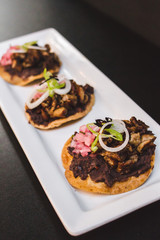 canape with meat and sauce restaurant