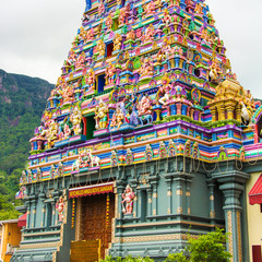 Colorful facade of a Hindu temple in Victoria at Seychelles