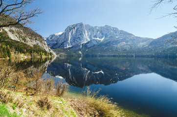 Landscape of the lake in Austria with mountains 