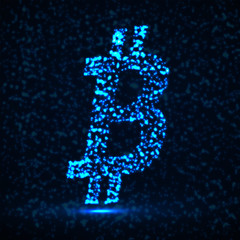 Abstract sign bitcoin of glowing particles, payment system, abstract sign