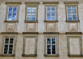 Fototapeta na wymiar Six real and two blind windows on one castle in Bohemia
