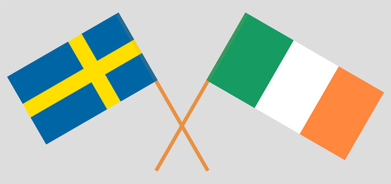 Sweden and Ireland. Crossed Swedish and Irish flags