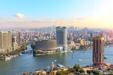 Fabulous skyscrappers on the Nile in the downtown of Cairo, Egypt