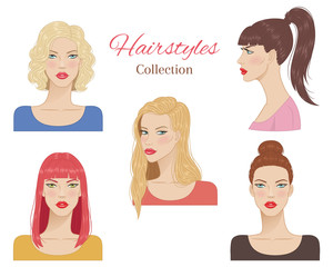 Beautiful young women with fashion trendy hairstyles. vector illustration.