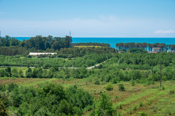Beautiful view from Tsvermaghala park to Shekvetili, Black Sea. Guria, Georgia.