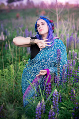 Girl in a sari in lupins
