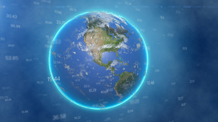 3D illustration of globe of Earth planet with cloud of digital around. Concept of big data