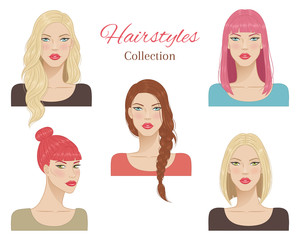 Beautiful young women with fashion trendy hairstyles. vector illustration.