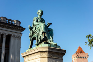 Bronze statue of Hygieia (Fontanna / Pomnik Higiei) in Poznan, Poland at Freedom Square