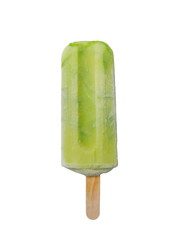 Top view green ice-cream isolated on white background.