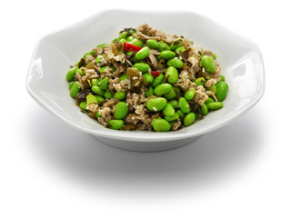 xue cai mao dou, stir fried edamame and snow vegetables, chinese cuisine