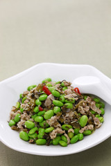 xue cai mao dou, stir fried edamame and snow vegetables, chinese cuisine