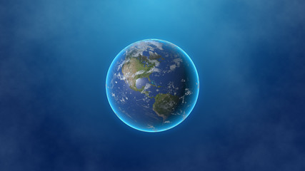 3D illustration of globe of Earth planet with cloud of digital around. Concept of big data
