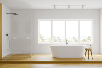 Obraz na płótnie Canvas White bathroom interior with tub and shower