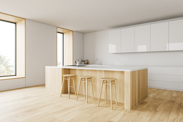 White loft kitchen corner with bar