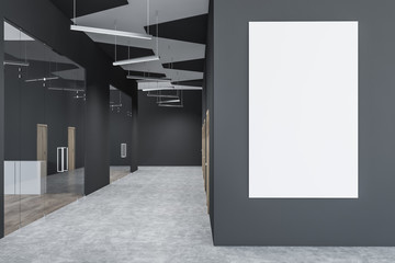 Empty grey office hall interior with poster