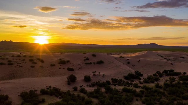 Beautiful sand dunes in the Sahara desert. Sunrise hyperlapse.