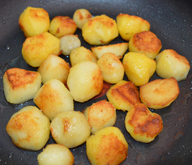 fried sliced potatoes in a pan for a delicious lunch