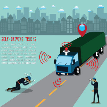Automatic trucks have been using for transportation and replaced the human driver - vector