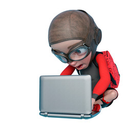 little boy cartoon digging on laptop