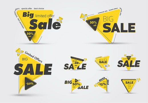Yellow and Black Sale Icons Set