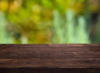 Fototapeta premium wooden shelf store with nature background