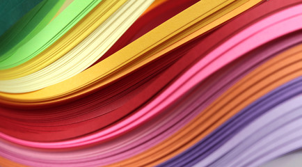 Abstract gradient rainbow color wave curl strip paper background. Template for prints, posters, cards.