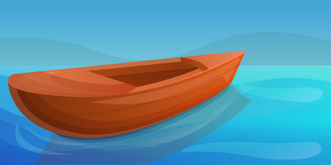 Wood boat lake concept banner. Cartoon illustration of wood boat lake vector concept banner for web design