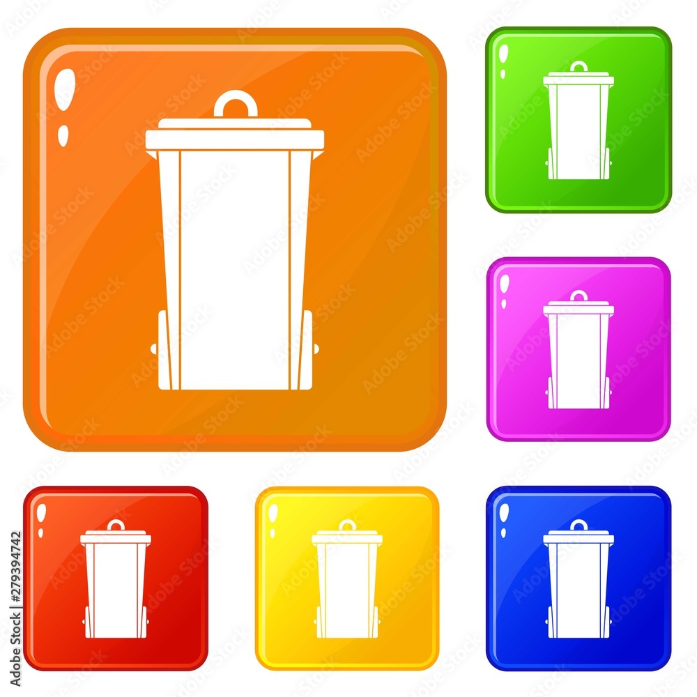 Poster garbage bin icons set collection vector 6 color isolated on white background