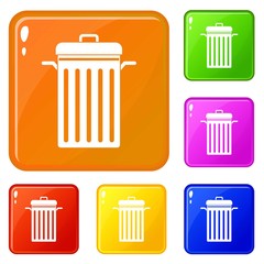 Metal trash can icons set collection vector 6 color isolated on white background