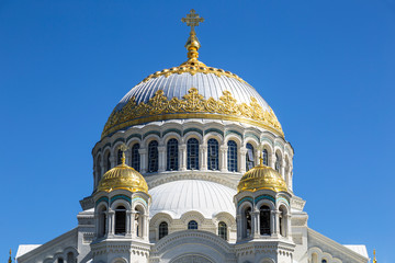 Domes of the Sea Cathedral of St. Nicholas in Kronstadt, St. Petersburg, Russia