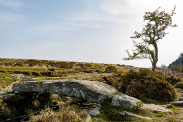 Fototapeta premium Stone footbridge over a stream in Dartmoor national park, England