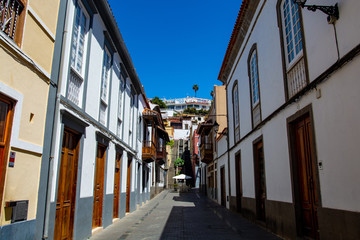 Alley in the town of Teror in Gran Canaria with nice stairs at the end of the road