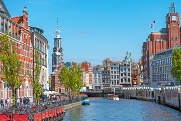 Fototapeta premium City scenic from Amsterdam with the Munt tower in the Netherlands
