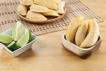 Colombian empanada, frozen raw product ready for frying.